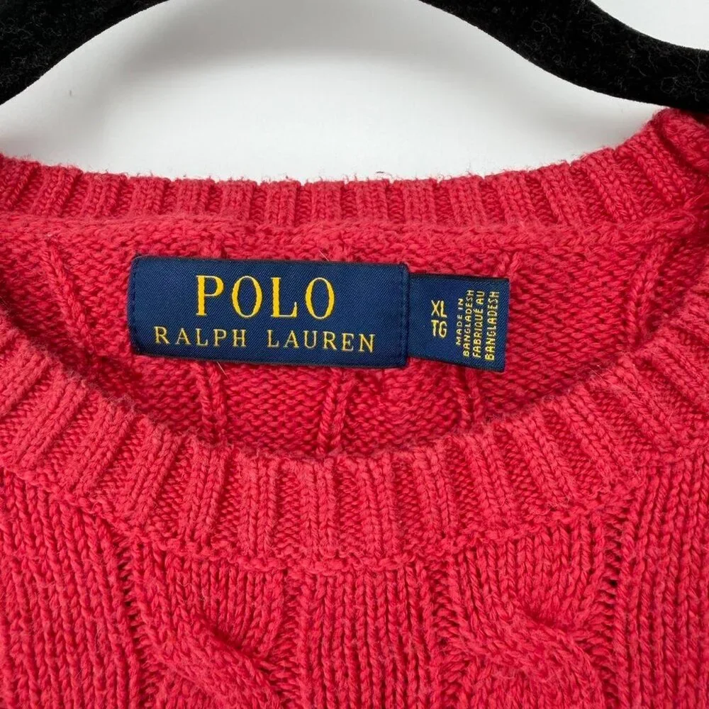 Polo Ralph Lauren Sweater Men's XL Red Long Sleeve Cotton Cable Knit Warm